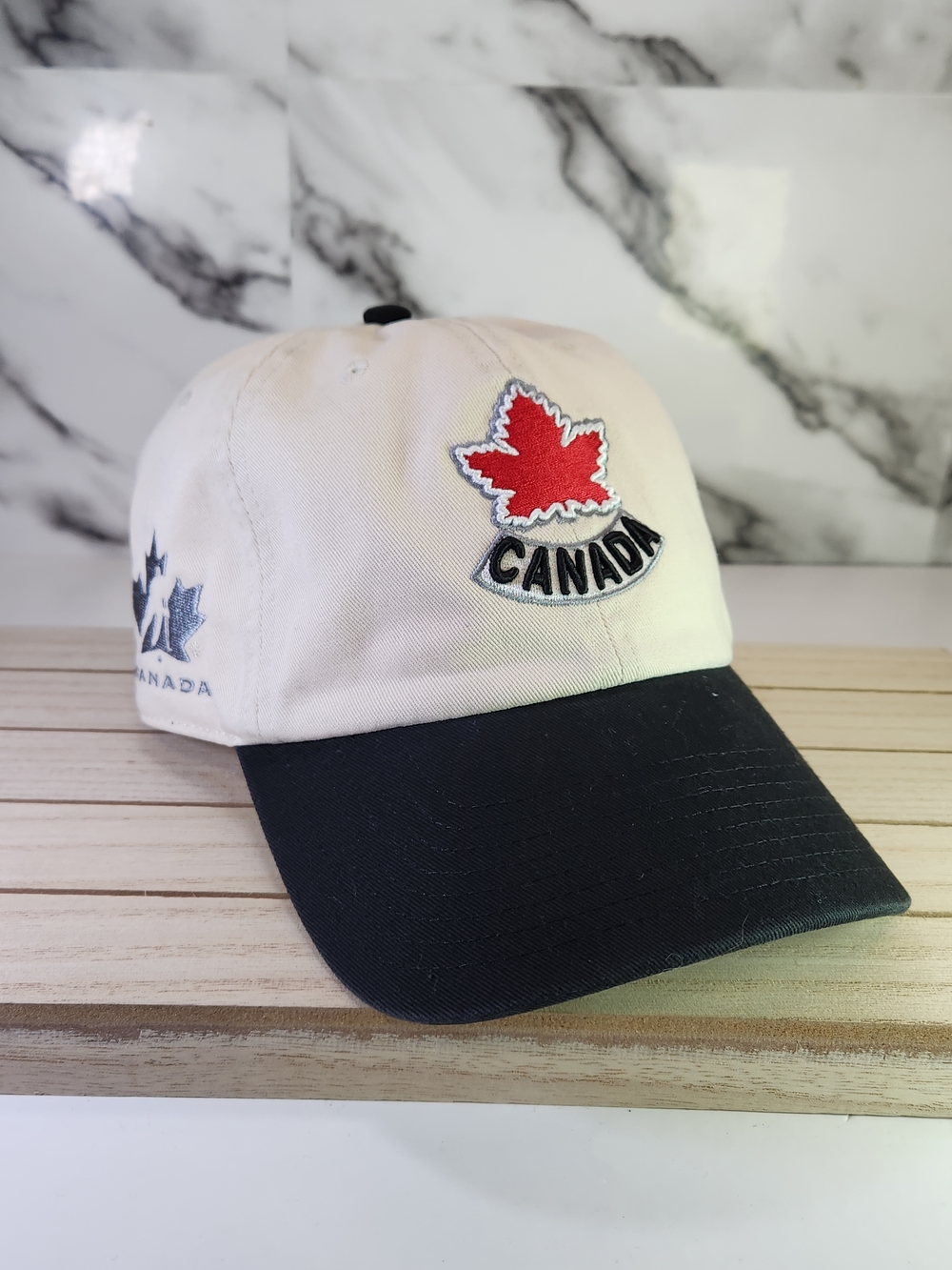 Hockey Canada Maple Leaf Baseball Cap, Beige & Black. Adjustable. Unisex